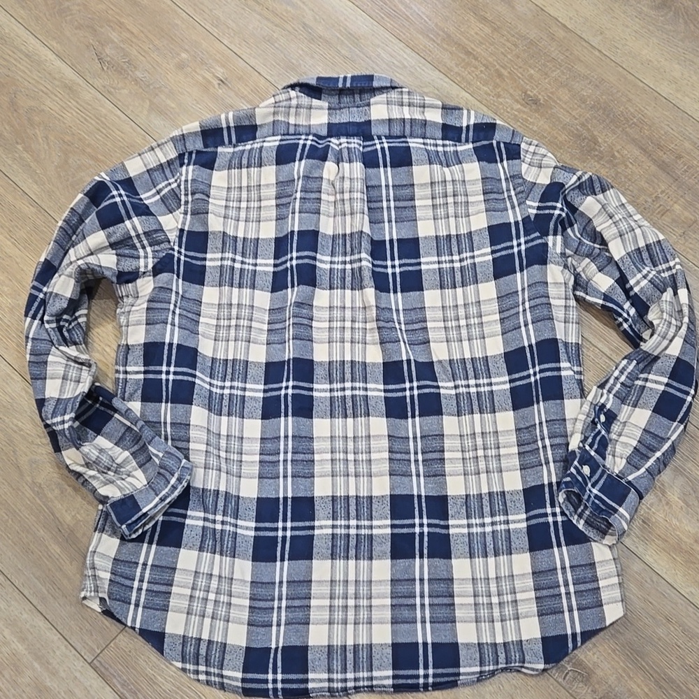Ralph Lauren Classic Fit Brushed Cotton Navy and Cream Plaid Flannel Shirt - Picture 7 of 9